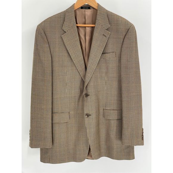 Chaps Ralph‎ Lauren Blazer Silk Men 42 Long Brown Houndstooth 2 Button